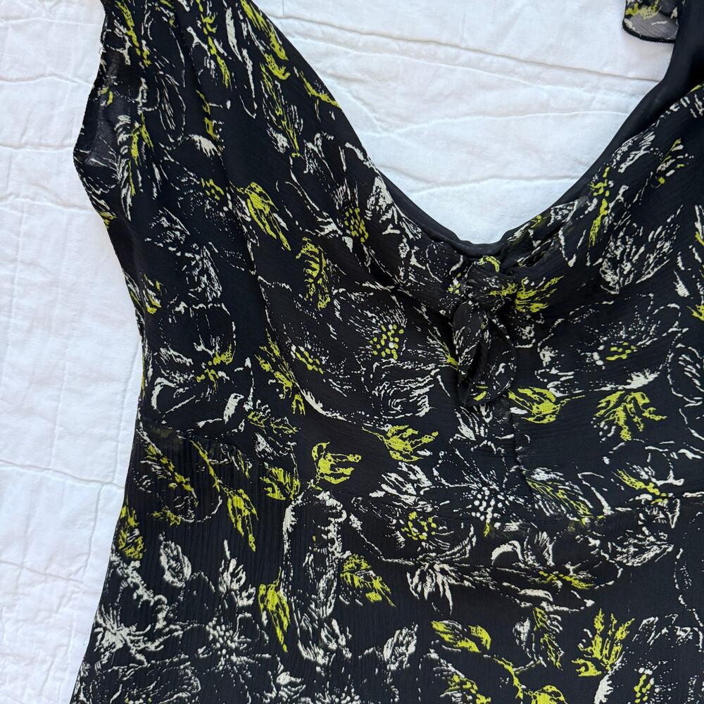 Vintage Nine West Black Green Silk Floral Chiffon Midi Dress Sz 12 - Picture 4 of 8